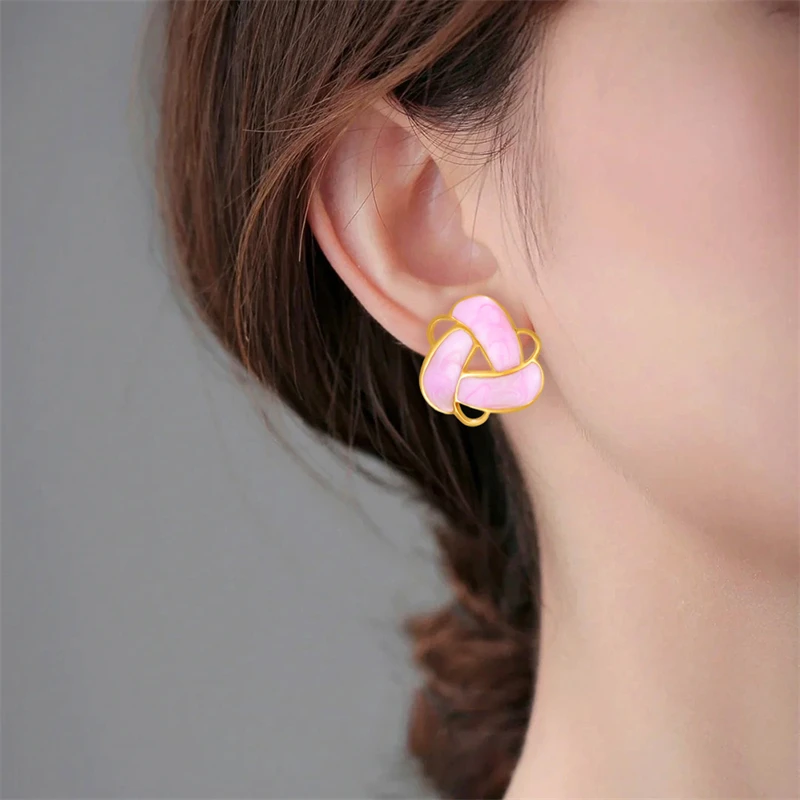 316L Stainless Steel 2025New Fashion Jewelry 18K Gold-plated Colourful Drip Paint In Triangle Interwoven Stud Earrings For Women