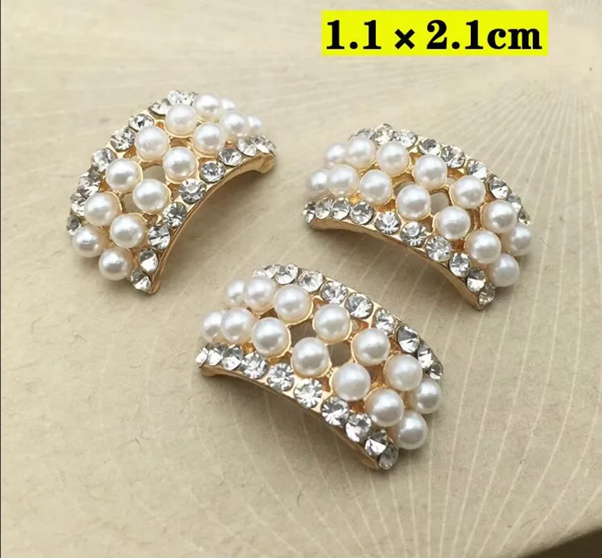 10Pcs Pearl Crystal Rhinestone Buttons Arc Flatback Embellishment For Wedding Bouquet Decoration DIY Hair Bow Jewelry Craft