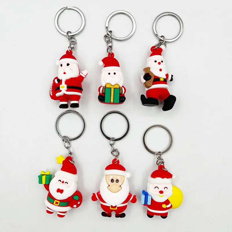 Christmas Series Santa Claus Christmas Tree Key Chains For Backpacks Pendant Cute Elk Doll Key Ring For Kids Friends Gift
