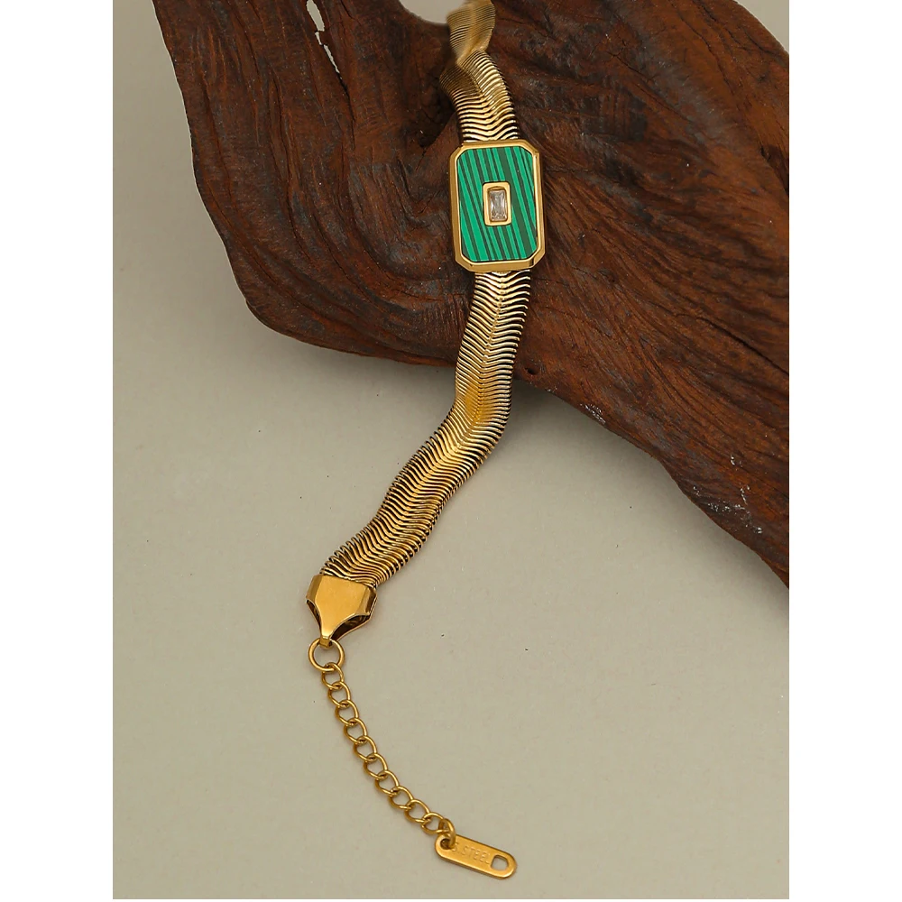 YACHAN 18K Plated Gold Stainless Steel Coarse Snake Chain Bracelet for Women Natural shell stone Chains Bracelets Trendy Jewelry