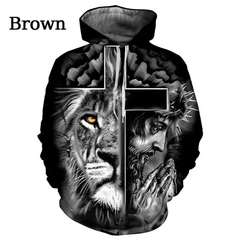 Christian Men Women Fashion Black Hoodies Cross Jesus 3d Printed Hooded Sweatshirt Unisex Fashion Long Sleeve Streetwear Tops