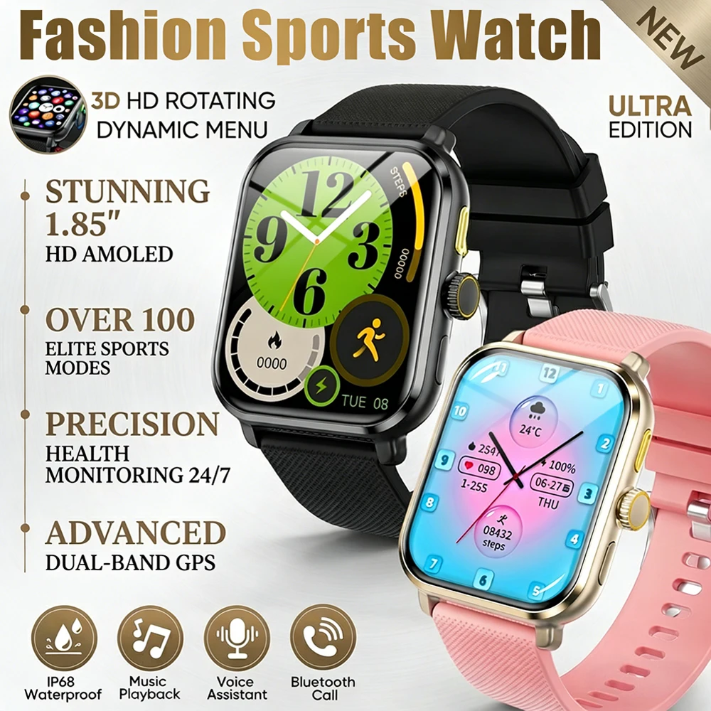 

2026 New Fashion Sports SmartWatch HD Bluetooth Call GPS Trackr Heart Rate Blood oxygen IP68 Waterproof Smartwatch For Men Women