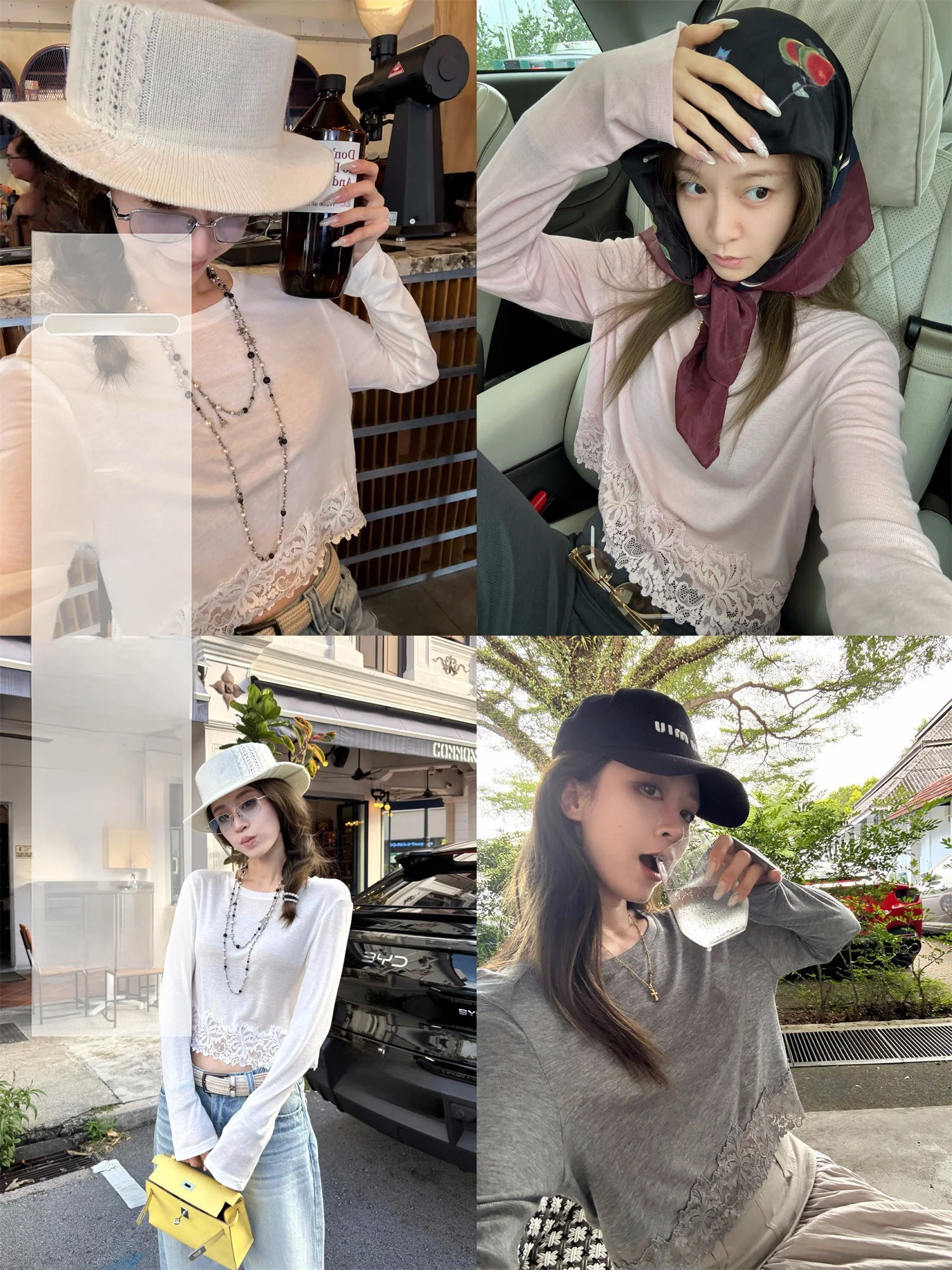 

Xzz Charming MU Series Women's ort Sve Long Lace T-irt Thin Sun Protection Casual Sle Polyester Blend UV Protection