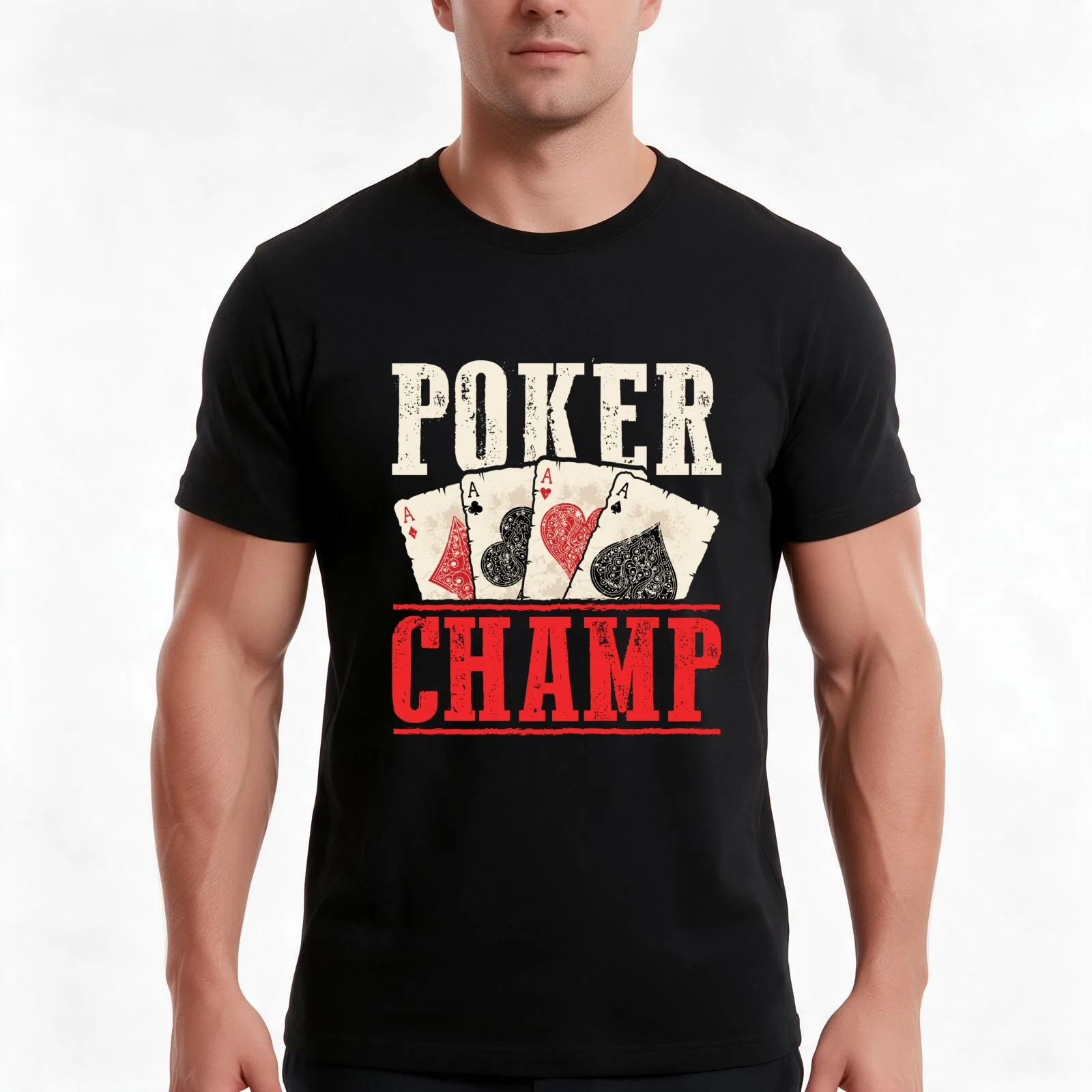 Poker Champ Tournament Gambling Gambler T-Shirt, Summer Casual Cotton Tee, Oversized Streetwear Tops, Vintage Graphic Print