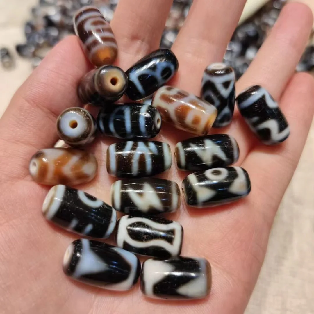 100pcs/lot natural multi-pattern agate dzi wholesale Advanced craftsmanship Small size Weathered text Handmade beads jewelry