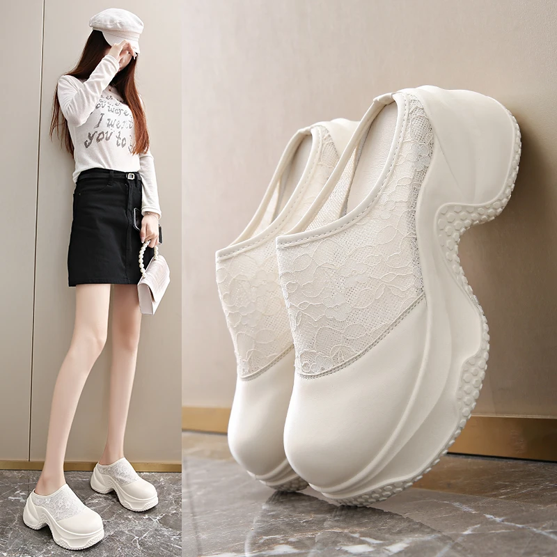 

Новинка 2025, женские повседневные и удобные тапочки на толстой подошве с кружевной сетчатой поверхностью, увеличивающие рост