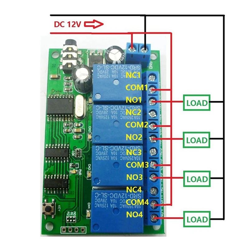 AD22B04 4 Channel Relay DTMF Tone Signal Decoder Remote Control Relay Module 12V DC For PLC Smart Home