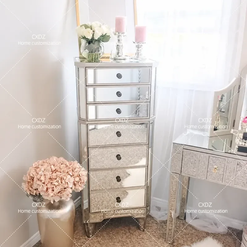 Modern Solid Wood Wall Mounted Storage Cabinet with Mirror and Drawers Luxury Living Room Bedroom Locker Rack