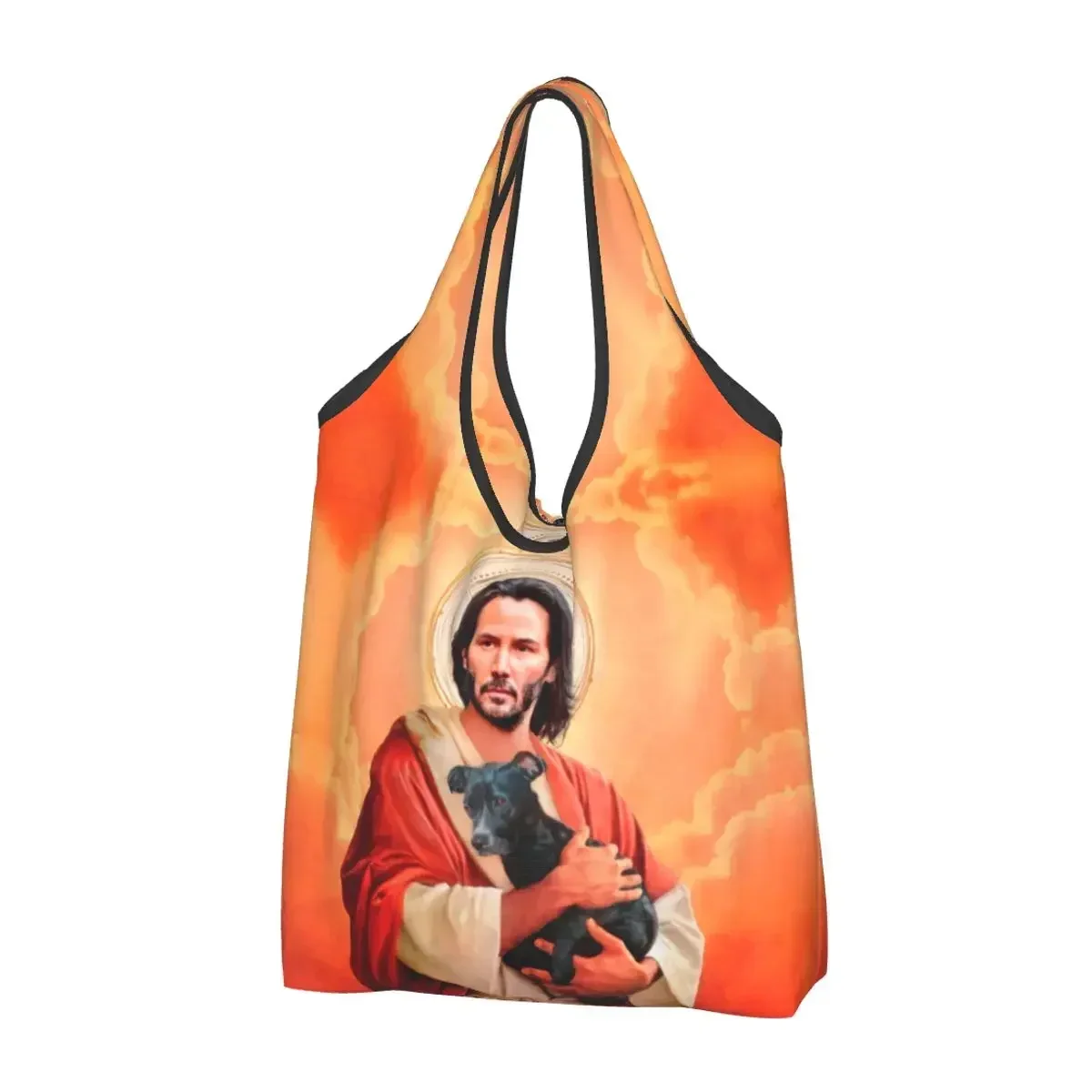 Custom Saint Meme Keanu Reeves Shopping Bags Women Portable Large Capacity Grocery Shopper Tote