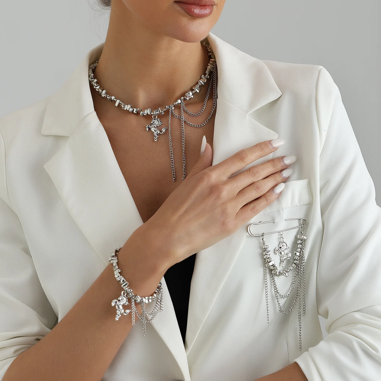 Cross border jewelry, broken silver, irregular CCB bead, unicorn necklace, sweet and cool style, niche design, brooch for women