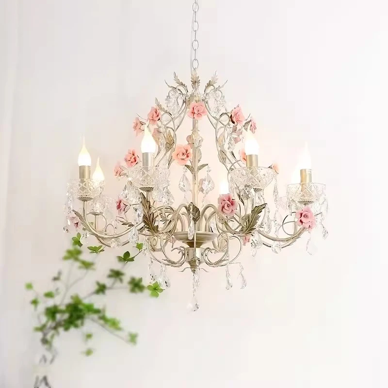 Romantic Princess Room Girl Bedroom Bouquet Chandelier Cream Color Petal Lamp Modern Warm Living Room Children's Room Chandelier