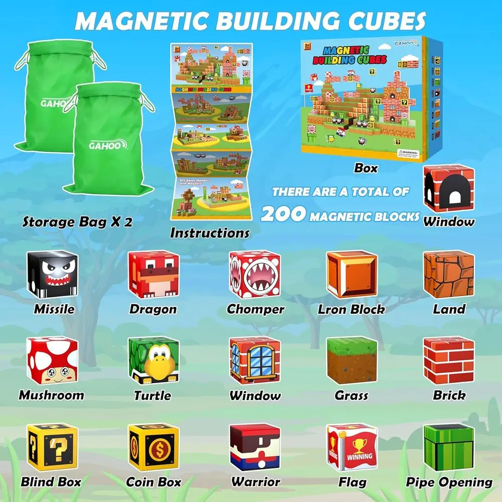 Set di blocchi magnetici 3D da 200 pezzi per bambini - Giocattoli per l'apprendimento STEM, regalo ideale per età compresa tra 3 e 10 anni