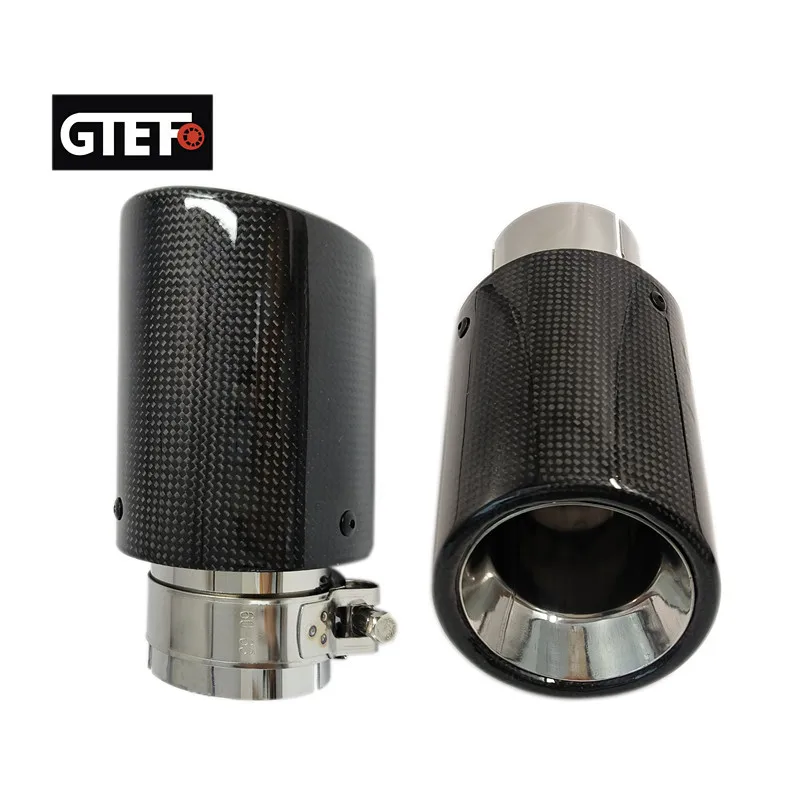 GTEFO 1Piece Universal Glossy Rolled Edge Carbon Fiber Stainless Steel Exhaust Tips Muffler Tail Pipe Car Modify Customize Size