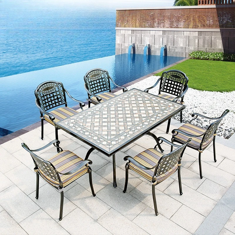 

Outdoor cast aluminum table and chair balcony combination set European-style villa outdoor courtyard garden wrought iron table