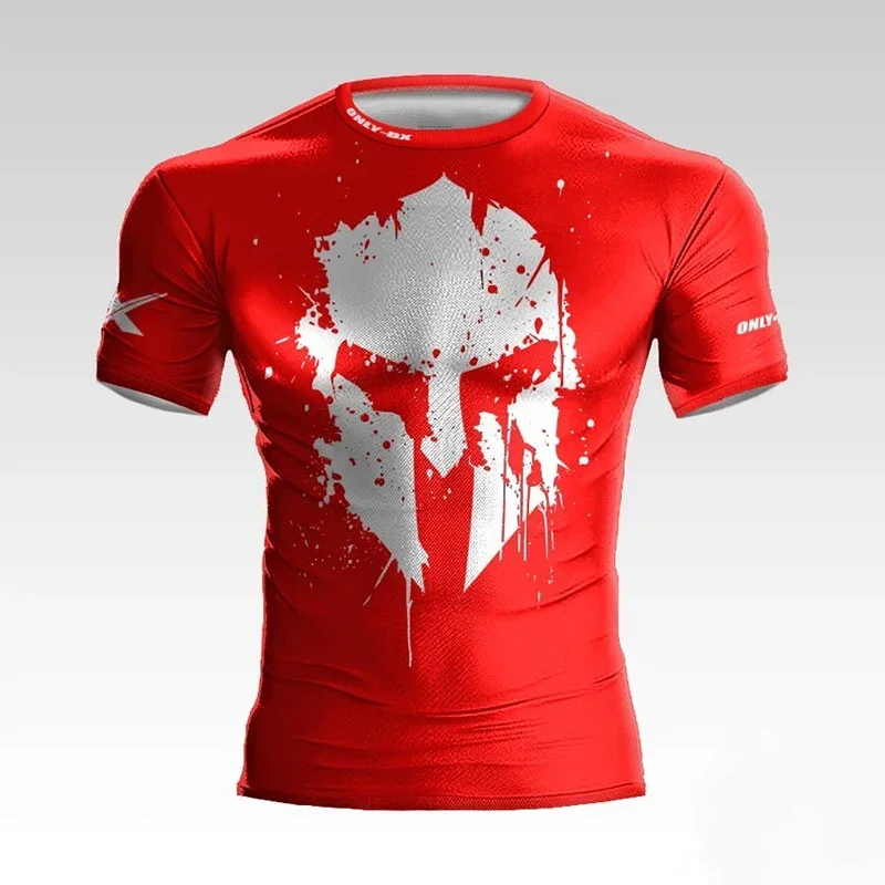 3D Print Warrior Helmet Workout T-Shirt Funny Gym Shirts Milk Fiber Men's Short Sleeves Muscle Man