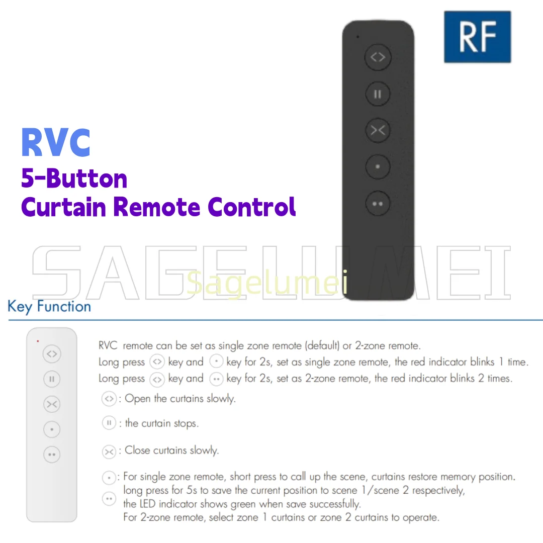 RVC 5-Button Use with curtain switch 2 scene/2 Zone Curtain Remote Control Skydance Can be set as 1 Zone module Two match ways