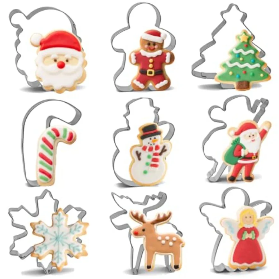 

Christmas Cookie Cutters Set 9 Pieces Stainless Steel Metal Biscuit Cutter Molds for Holiday Baking: Christmas Tree Gingerbread