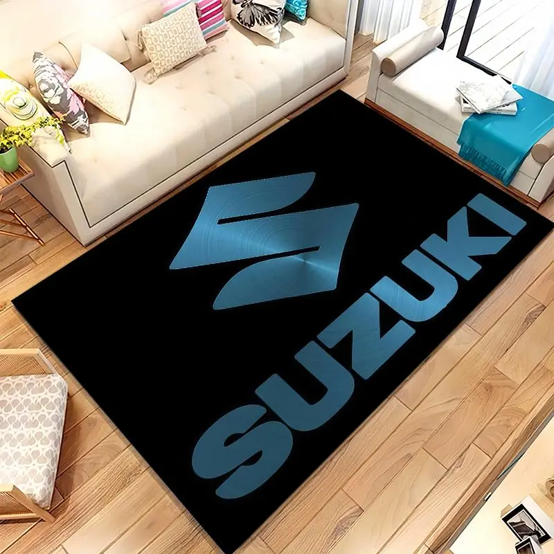 Vintage S-Suzuki Racing Car Soft Non-Slip Area Rug for Living Room,Bedroom Playroom Carpet Mat for Sofa,Moto Home Decor Gift