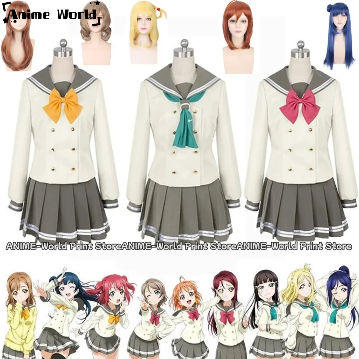 

Anime LoveLive!Sunshine!! Takami Chika Kanan Matsuura Sakurauchi Riko Kurosawa Dia Cosplay Costume Wig Woman JK Sailor Suit