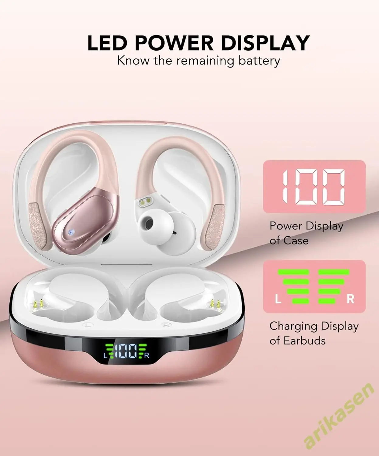 Bluetooth Headphones 5.3 Wireless Earbuds IPX7 Waterproof 80Hrs Over-Ear Stereo Bass Earphones with Earhooks Running Headset