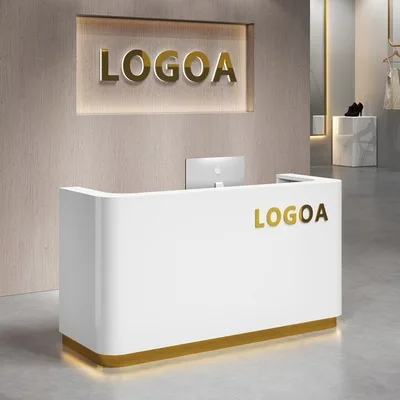 White Gold Baseboard With Led Light Counter Bar For Beauty Salon Reception Table Cash Register Company Reception Desk