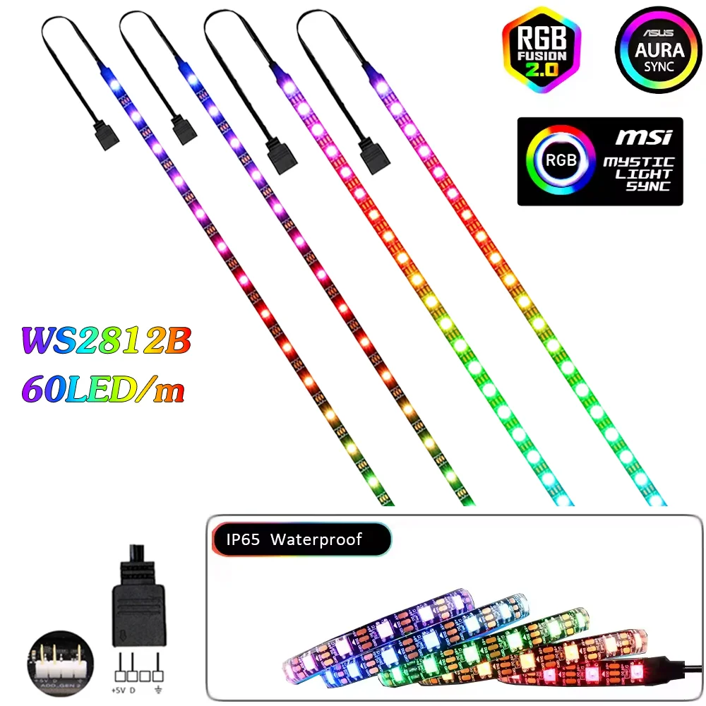 WS2812B Led Lights Addressable Rainbow PC Digital Smart RGB LED Strip Light for 5V 3pin ARGB Header PC Case Asus Aura Sync RGBIC
