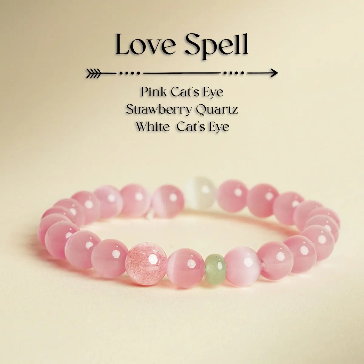 1pc Cute pink cat eye/strawberry quartz/white cat eye bead bracelet, suitable for various wrist wear, women's jewelry gift