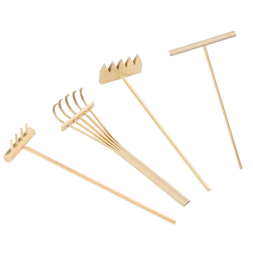 4 Pcs Sand Rake Zen Adornments Bamboo Rakes Toy Creative Crafts Beach Toys Painting Tool Mini Push Tools