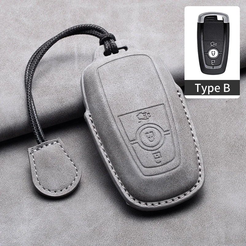 

Leather Car Key Case Cover for Ford Edge Fusion Mustang Explorer F150 F250 F350 Ecosport Edge S-MAX Ranger for Lincoln Mondeo