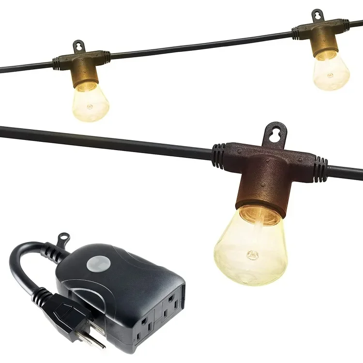 

LED Bistro String Lights, 48ft, 24 Blow Molded Bulbs, Polarized, Indoor/Outdoor + UltraPro Wi-Fi Plug, 2-Grounded Outlet