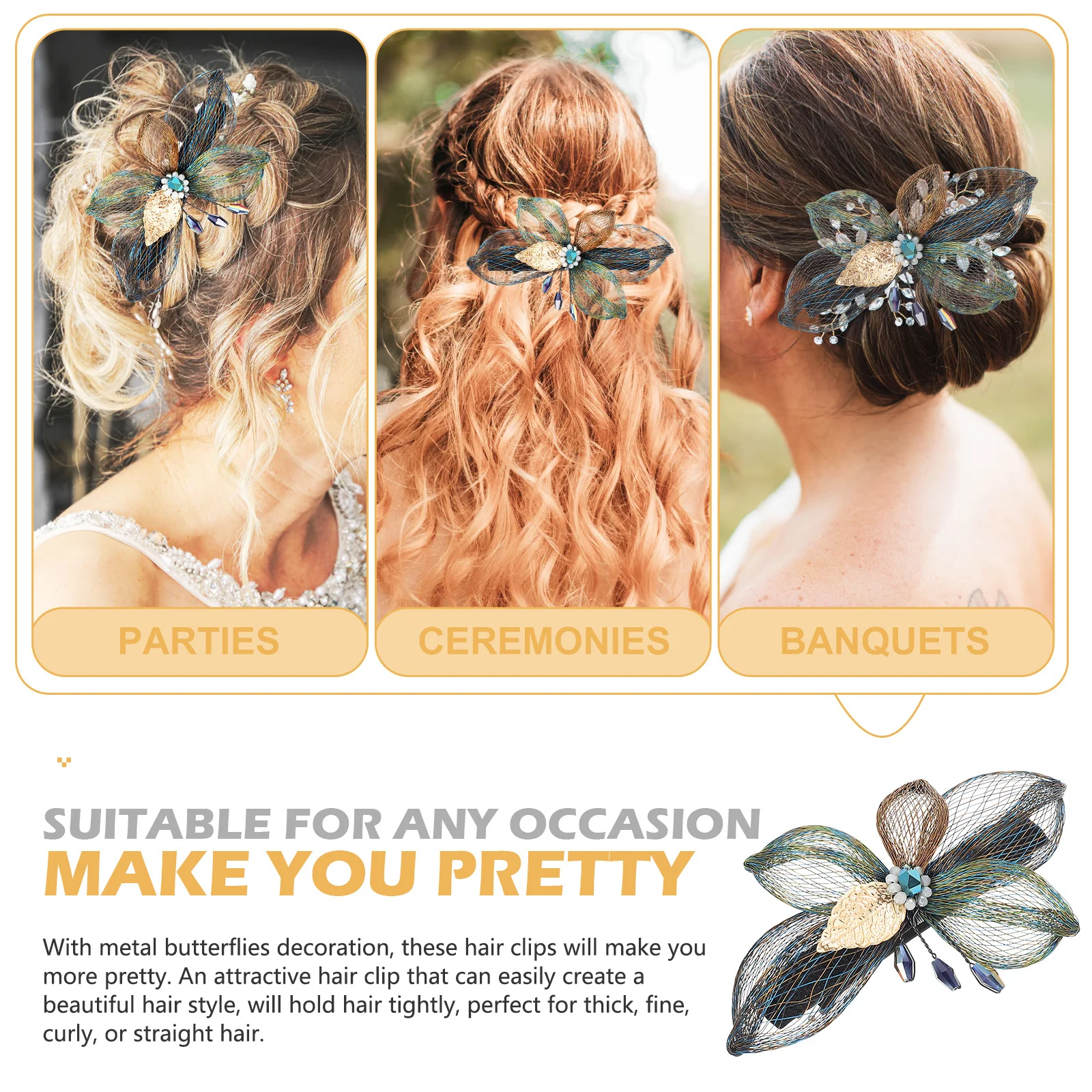 

Elegant Butterfly Hair Clips Metal Bow Barrettes Rhinestone Bowknot For Women Wedding Cosplay Party