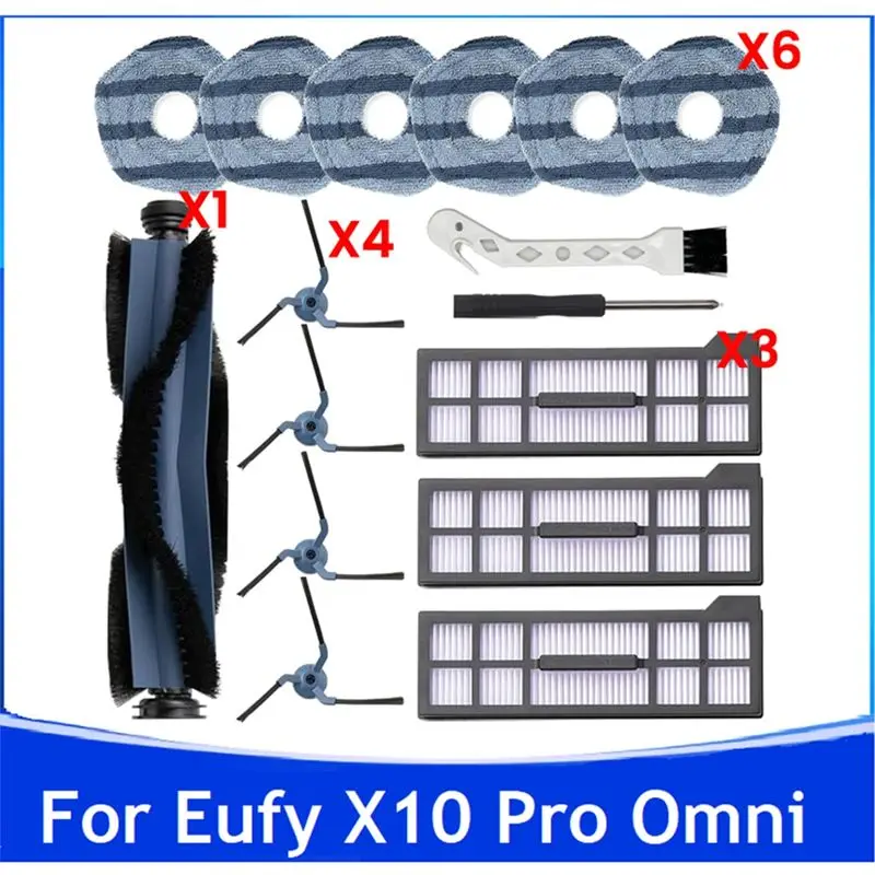 AEE6-16PCS Replacement Parts For Eufy X10 Pro Omni Robot Vacuum Accessories Main Side Brush Mop Cloth Pads Hepa Filters