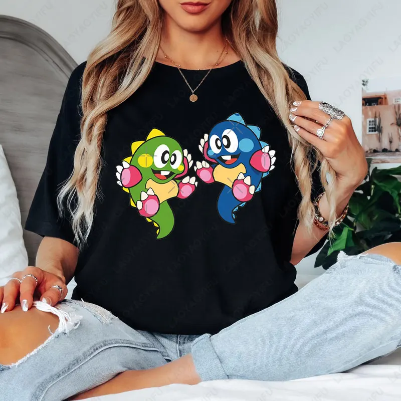 

Bubble Bobble Японский онлайн-игровой Nerd Gamer Ретро-игра 80-х Футболка Мем Подарок Веселые футболки Винтажный стиль Унисекс Хлопок Повседневная одежда