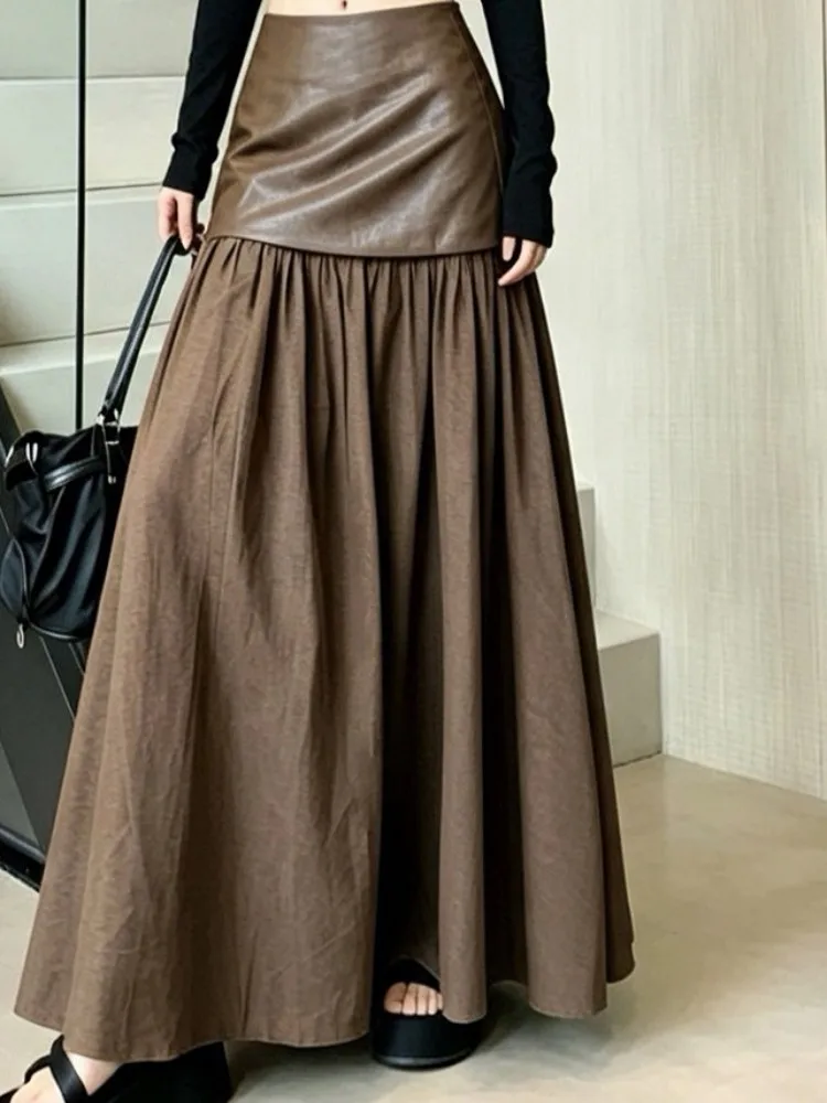 Leisure Versatile Ladies High Waist Zipper Ankle Length Skirt Fashion Comfortable Solid Color Women A-Line Spliced Skirts