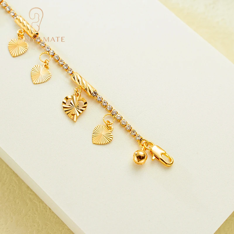 24K Gold Plated Women\'s Anklet Adjustable Zirconia Designer Heart Tennis Chain Beach Pendant Anklet Fashion Jewelry