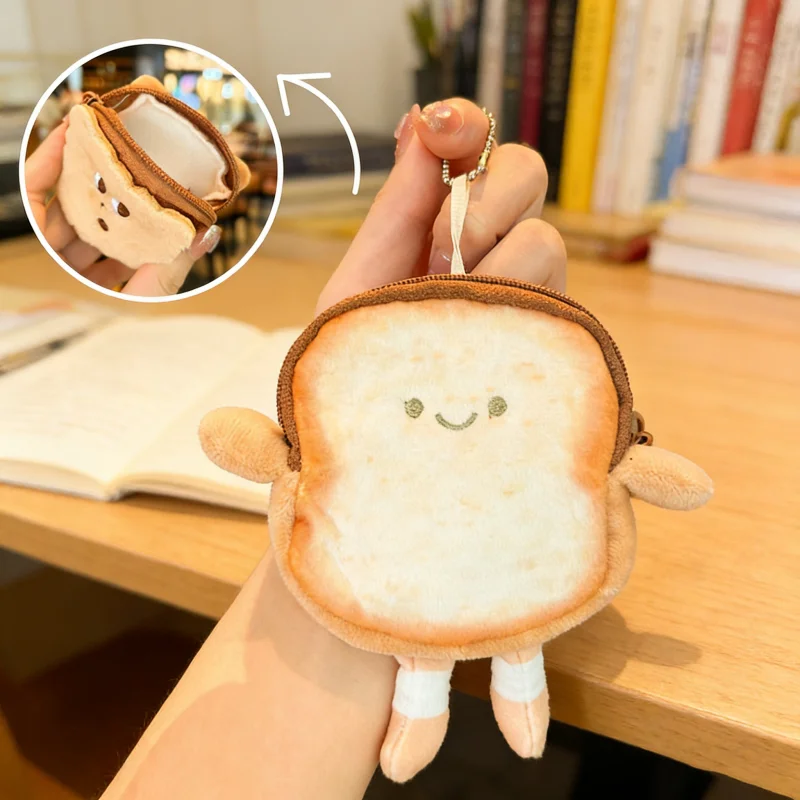 Creative plush cookies toast coin purse earphone storage bag keychain bag pendant gift for friends