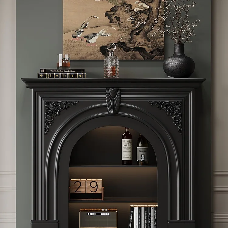 

French cream style all solid wood fireplace decorative cabinet American retro living room fireplace side cabinet
