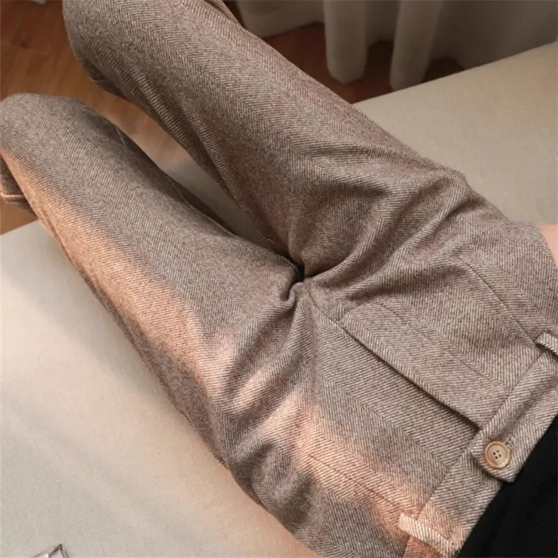 

Woolen Pants Women's Harem Pencil Pants 2024 Fall/Winter High Waist Elegant Casual Black Trousers Female High Pants