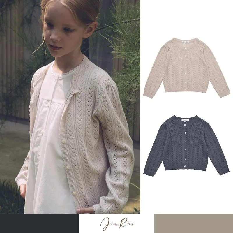 2025 SS louisiella new GIRL'S  and children's cotton thread long-sleeved air-conditioning knitted cardigan top jacket