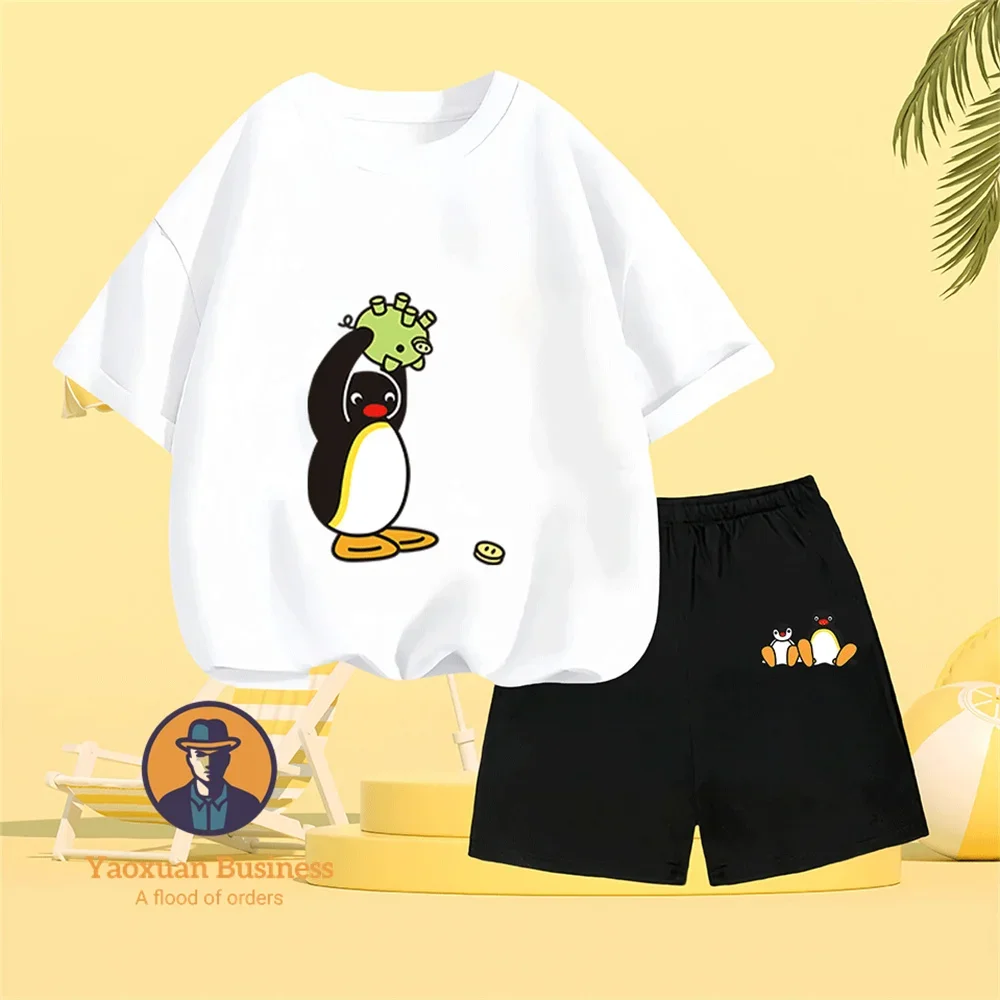 conjunto-de-algodao-pingu-para-criancas-de-2-a-14-anos-estampa-de-desenho-animado-moda-de-verao-grande-venda