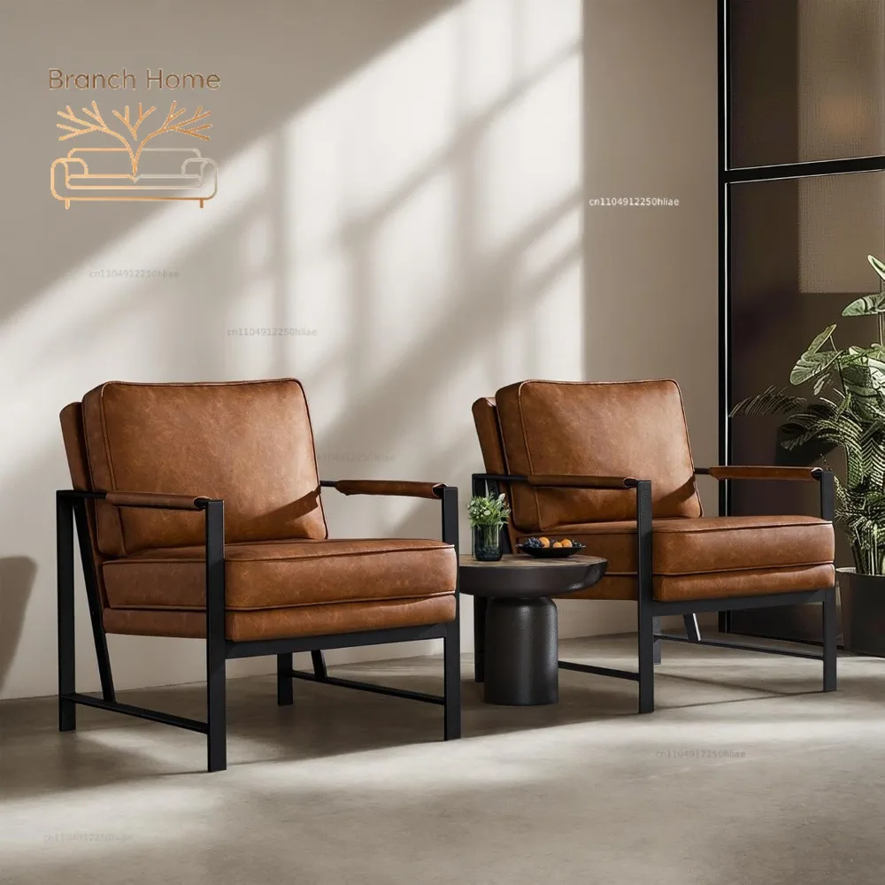 PU Leather Armchairs, Retro Leisure Accent Chair with Extra Soft Padded and Cushion, 105 Degree Slant Back