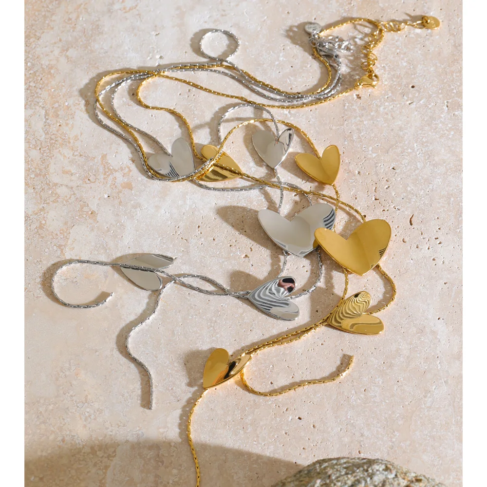 Yhpup 52+5cm Stainless Steel Heart Chain Drop Long Necklace That Goes Down The Chest New Arrivals Sexy Stylish Jewelry