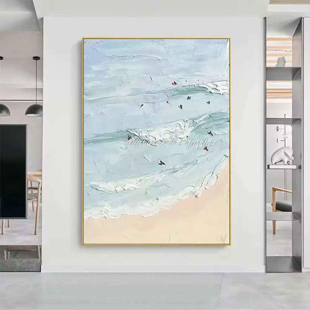 Mintura 100% Handpainted Sandy Beach Thick Landscape Oil Paintings on Canvas,Wall Art,Picture for Living Room,Home Decor Unframe