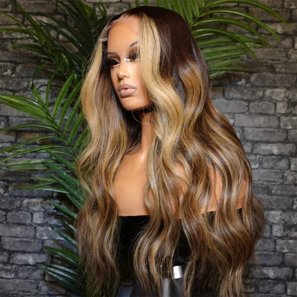 Ombre Highlight Blonde Body Wave 28“ Glueless 5x5 Silk Base Jewish Human Hair Wig Baby Hair HD Lace European Hair Preplucked Wig