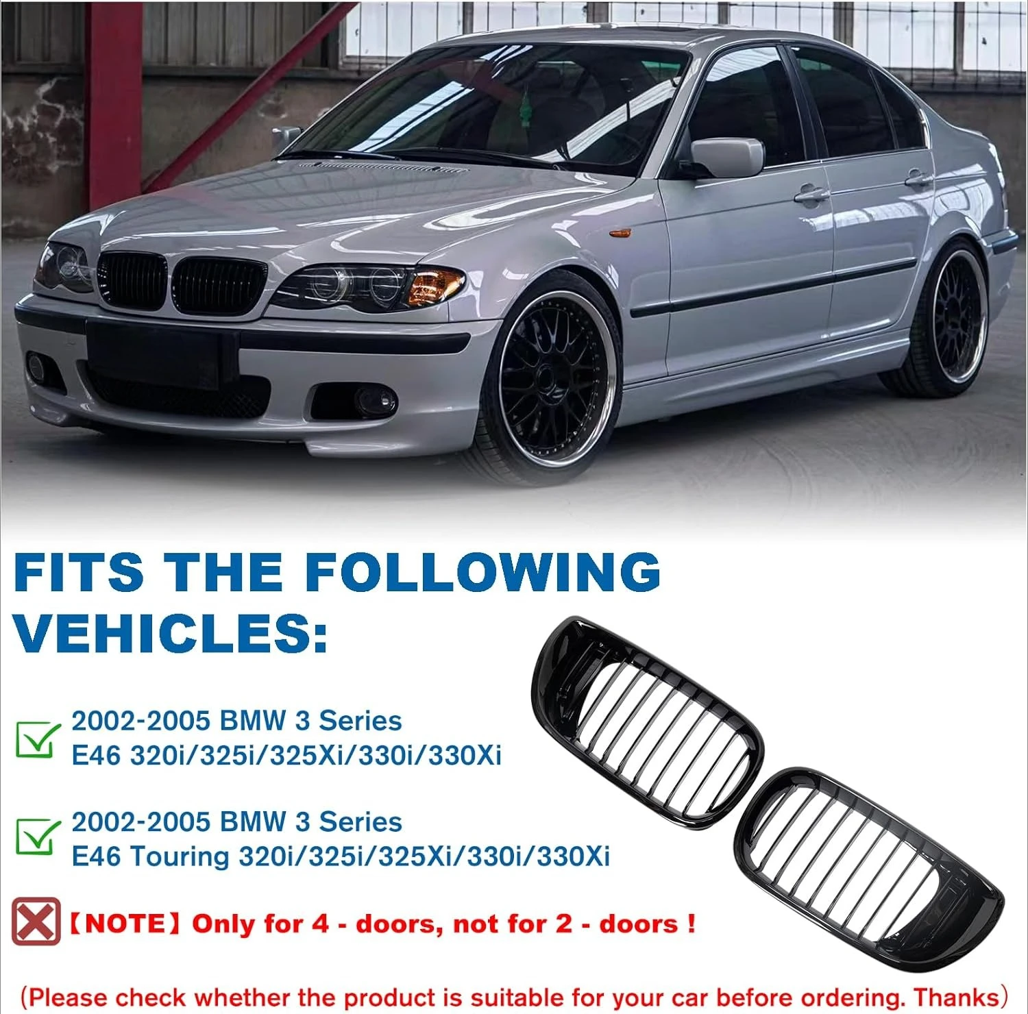 Front Bumper Grille for BMW 3 Series E46 2002-2005 4-Door 320i 325i 325xi 330i 330xi Single Line Grills Guard Protector Cover