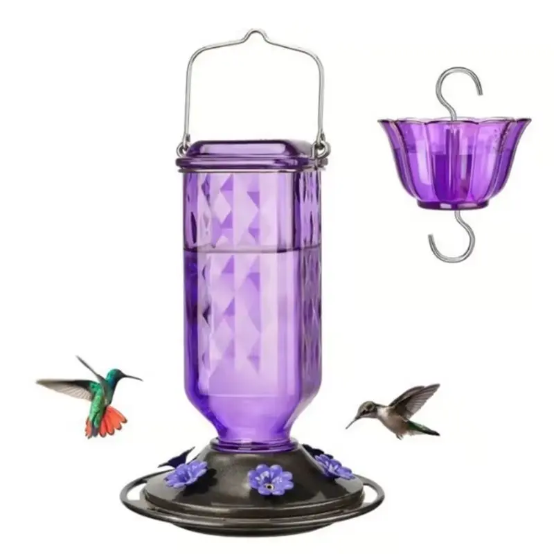 A84E-Feeding Port Count 6 Hummingbird Feeder Hanging Bird Feeder Outdoor With Ant Moat Design Green