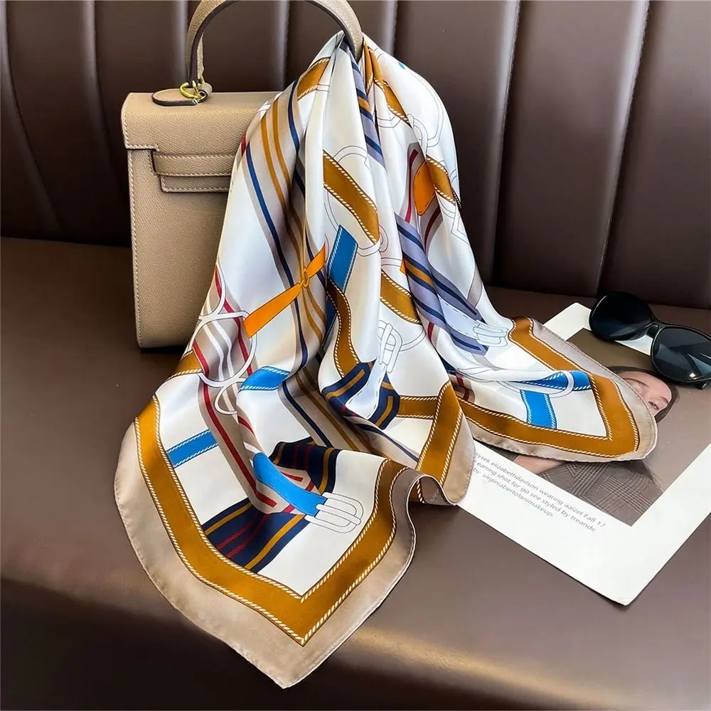 

Breathable 70x70cm Square Silk Scarf Lemon Print Spring Summer Head Wrap Hair Band Elegant Shawl for Women