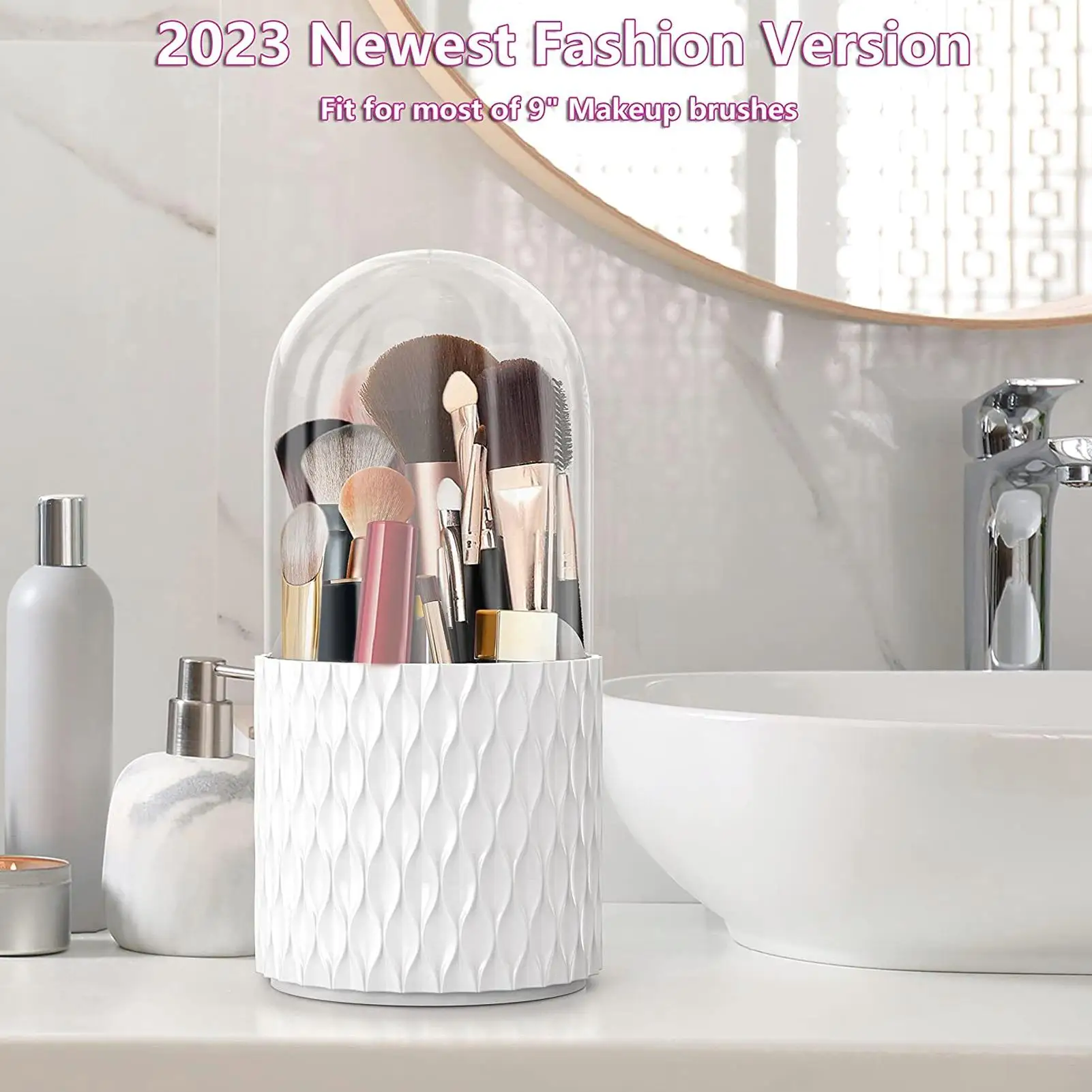 360° Rotating Makeup Brush Organizer Holder - Easy to Clean, Waterproof, Non-Messy For cosmetic Storage