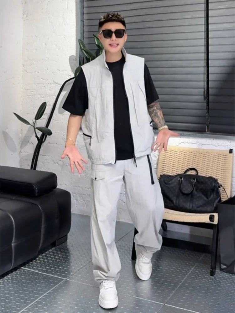 2026 New Men's Casual Outdoor Workwear Functional Style Two-Piece Set Summer Trendy Straight Leg Pants Vest Combo