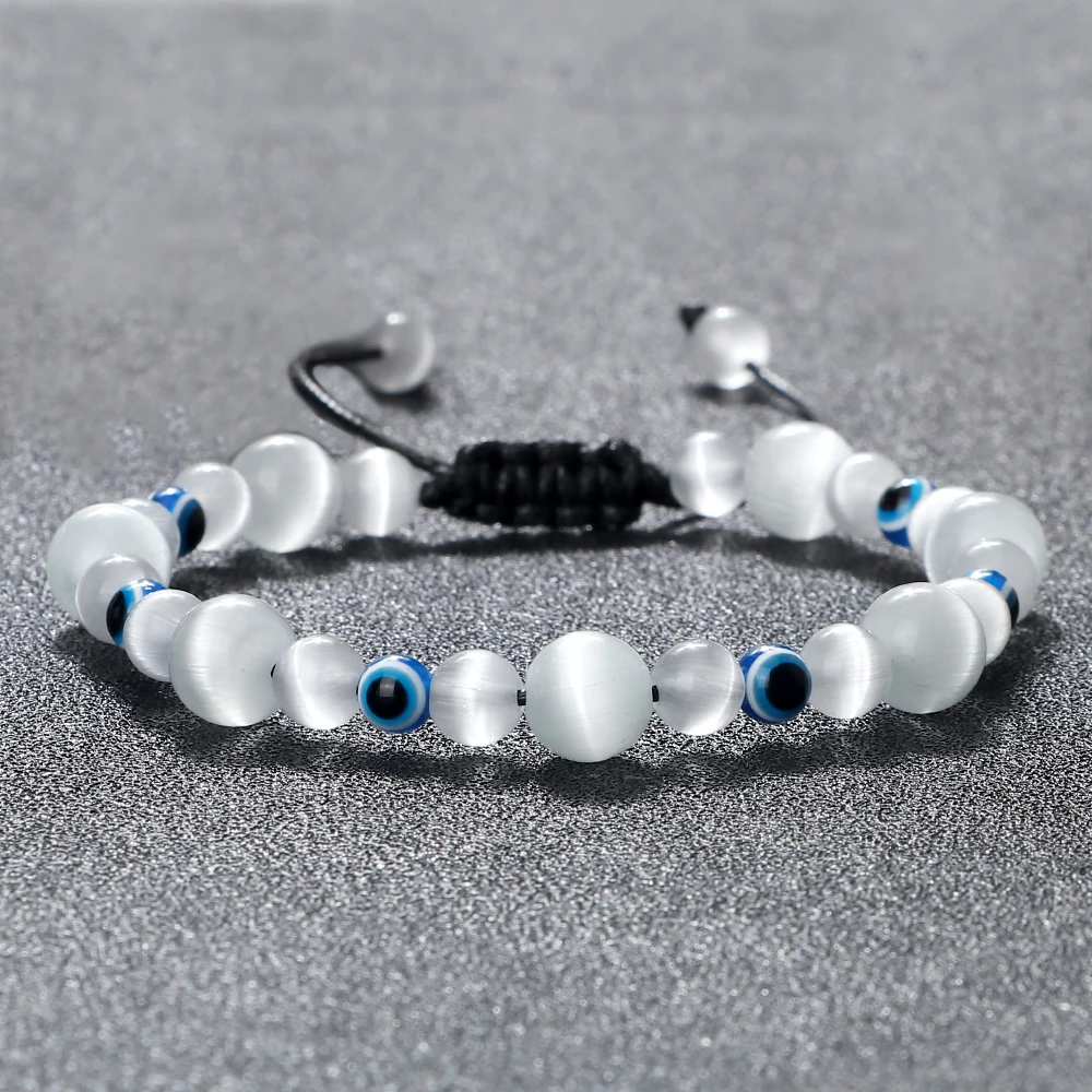 New Turkish Evil Eye Bracelets For Women Men Natural Opal Cat Eye Quartz Chakra Beads Bracelets Healing Health Care Jewelry Gift